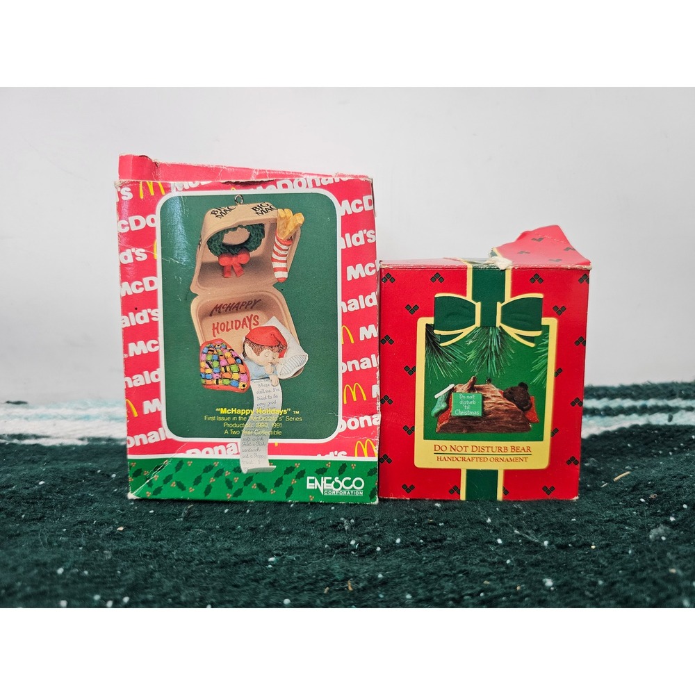 Vintage Enesco McDonalds 1991 & Hallmark 1990 Do Not Disturb Bear Ornaments Lot